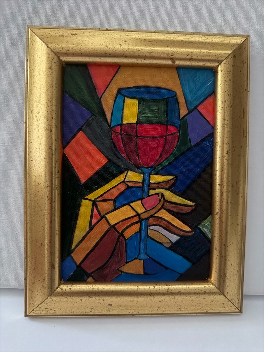 Hand-Painted Abstract Wine Glass Wall Art 9”x7”